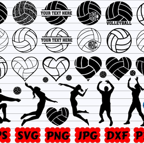 Volleyball Silhouette | Sport Silhouette | Volleyball Ball SVG | Volleyball Player SVG | Volleyball Heart SVG | Volleyball Design | Ball Svg