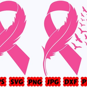 Feder Pink Ribbon SVG | Brustkrebs SVG | Krebs Bewusstsein SVG | Cut Datei für Cricut & Silhouette | Svg Eps Dxf Png Jpg | Kommerzielle Nutzung