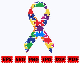 Autism Ribbon SVG | Autism SVG | Austism Awareness SVG | Cut Files for Cricut & Silhouette | Svg Eps Dxf Png Jpg Pdf | Commercial Use