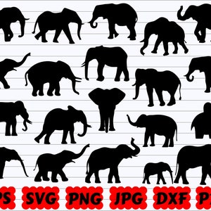 Éléphant SVG | Lot d'éléphants SVG | Fichier de coupe éléphant | Silhouette d'éléphant | Clipart éléphant | Vecteur d'éléphant | Dessins d'éléphants Svg