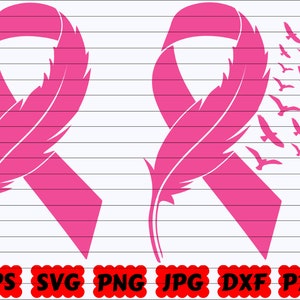 Feather Pink Ribbon SVG | Feather SVG | Pink Ribbon SVG | Awareness Ribbon Svg | Feather Ribbon Svg | Cancer Survivor Svg | Fight Cancer Svg