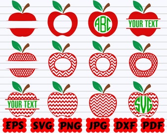 Apple Monogram | Apple SVG | Apple SVG Bundle | Apple Clipart | Apple Cut File | Back to School SVG | Chevron Apple Monogram | Fruit Svg