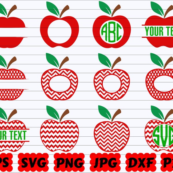 Monogramme Apple | Apple SVG | Apple SVG Bundle | Apple Clipart | Fichier Apple Cut | Retour à l’école SVG | Chevron Apple Monogram | Fruit Svg