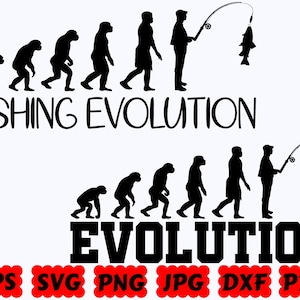 Evolución de la pesca SVG / Pesca SVG / Pescador SVG / Pescado Svg / Archivo de corte para Cricut y Silhouette / Svg Eps Dxf Png Jpg Pdf / Uso comercial
