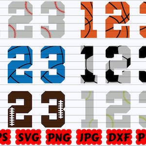 Numery sportowe SVG | Numery SVG | Numer koszulki SVG | Numery sportowe uczelni SVG | Baseball | Koszykówka | Piłka nożna | Piłka nożna | Siatkówka