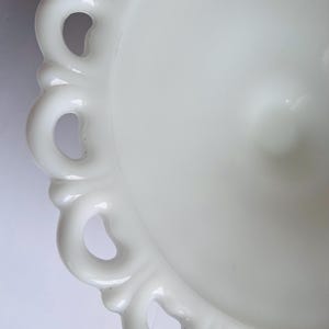 Vintage Anchor Hocking Old Colony Lace Edge Milk Glass Open Compote