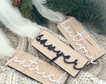 Wooden and Acrylic Stocking Tags- Personalized Christmas Decor- Stocking Name Tags- Minimalistic Stocking Tags- Simple Stocking Tags