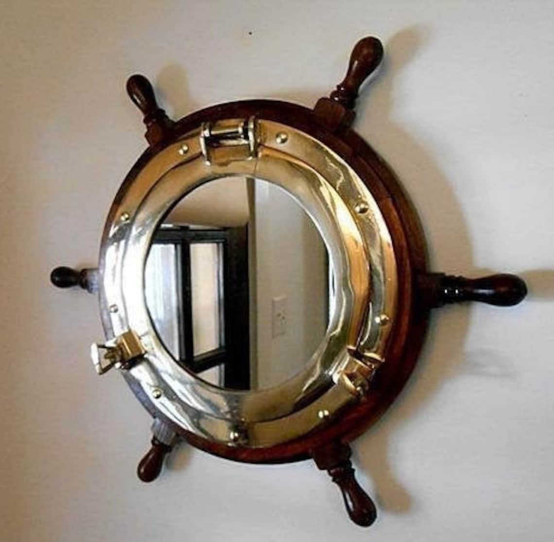 24'' Nautical Ship Wheel Captain Mirror Porthole Decal Etsy
