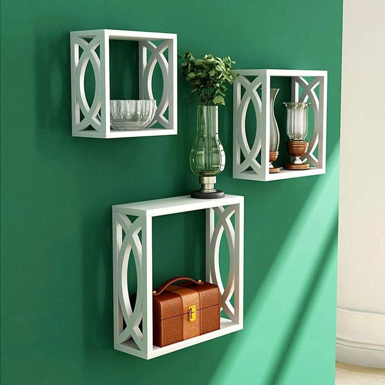 Home/Office Decor Wooden Shelves cube set 3 Multi color Wall Etsy