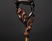 Walking Stick Canes Carving Bear Ram Wooden Cane, Forest Song Walking Stick for Gift, Hand Carved New Designe
