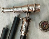 Silver ENGRAVED 1920 DOLLOND LONDON Handle Victorian Telescope Steampunk Compass Spyglass Walking Stick Walking Cane Gift