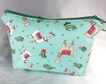 Llama Cosmetic Bag, Make Up Pouch 11" x 8" x 3" with Inside Pocket