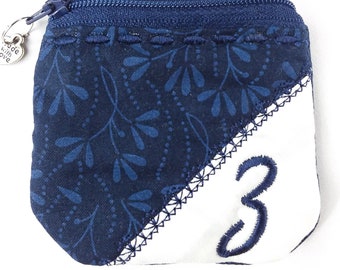 Personalized Zipper Coin Purse Navy 4" x 4",  Personalized Zipper Rosary Pouch Women