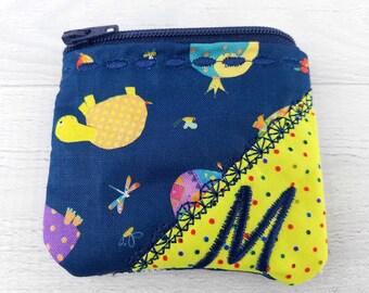 Children's Personalized Zipper Coin Pouch Navy Turtles 4" x 4"