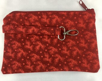 Deep Red Wristlet with Nickel Hardware, 6" x 4"