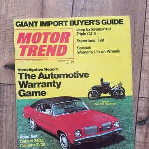 Vintage 1972 Motor Trend Magazine - Augustus Nummer; Racen; Auto-industrie; Jeep Datsun Oldsmobile; Indy 500; Penske; Auto&#39;s importeren; Ephemera