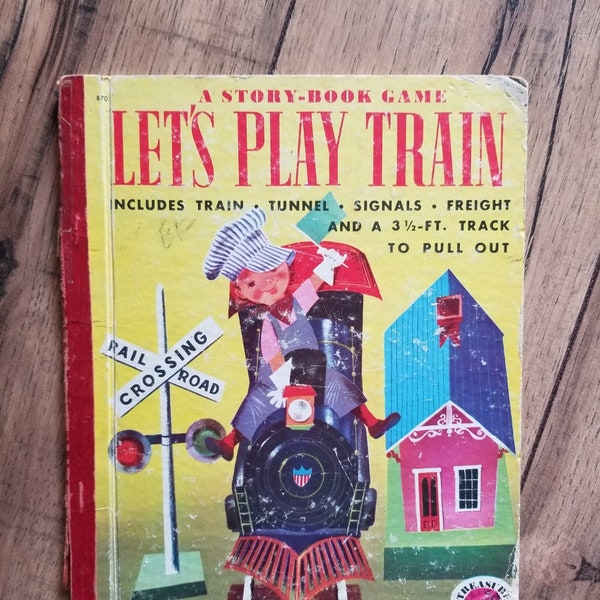 1953 Let's Play Train "A Story-Book Game" Children's Book; Treasure Books; Weisgard; Lithograph; Reading; Locomotives; Toys, Games; Ephemera