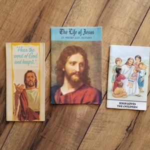 Vintage Set of 3 Life of Jesus, Jesus Loves Children, Hear The Word Booklets and Bookmarks; Religious; Christianity; Study; Reading; Poetry
