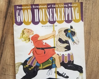 Vintage 1951 August Issue of &quot;Good Housekeeping&quot; Magazine; Fiction; Food Recipes; Fashions; Babies; Needlework; Advertising; Ephemera