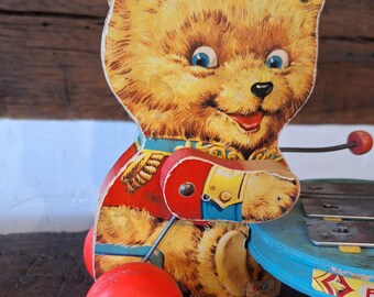 Vintage Fisher Price #741 Teddy Zilo Children's Musical Pull Toy