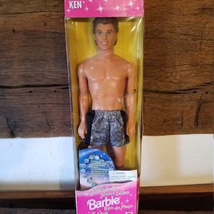 Vintage Mattel's 1995 Sparkle Beach Ken Barbie Doll with Holographic Bracelet, in Original Box, New In Box, Never Removed from Box, #14350