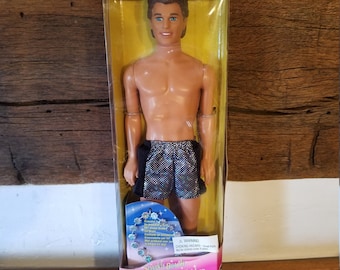 Vintage Mattel&#39;s 1995 Sparkle Beach Ken Barbie Doll with Holographic Bracelet, in Original Box, New In Box, Never Removed from Box, #14350