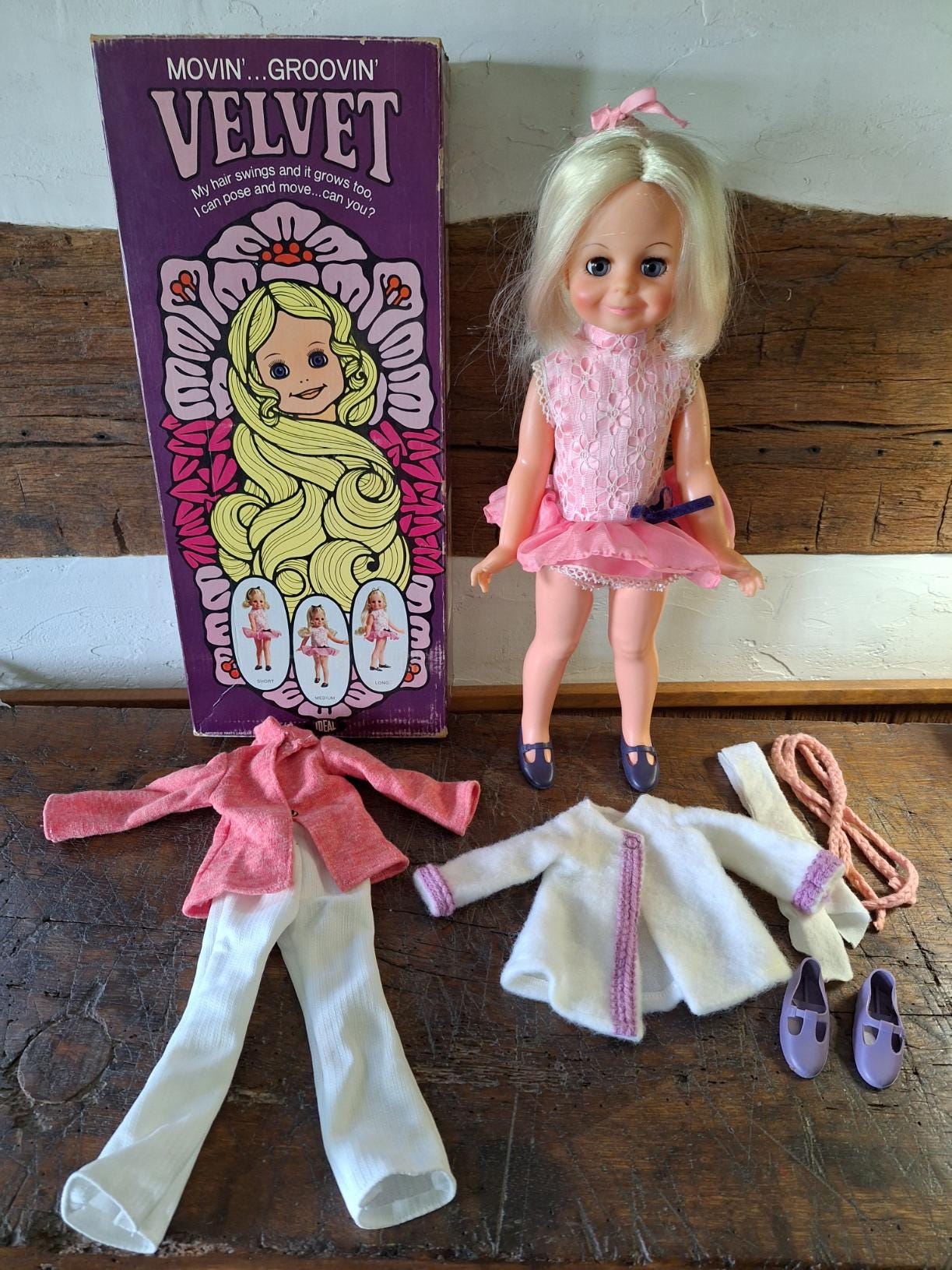 Vintage 1970s Movin'.groovin' Velvet Doll With Growing Hair by