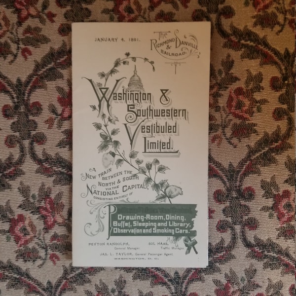 Vintage 1972 Reproduction "Washington & Southwestern Vestibuled Limited" Train; Original January 4, 1891; The Richmond and Danville Railroad