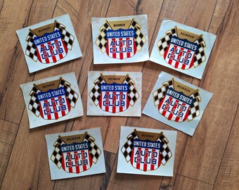 Vintage United States Auto Club Member Aqua-Cal Decals; USAC Emblem; Indianapolis 500; Advertisements