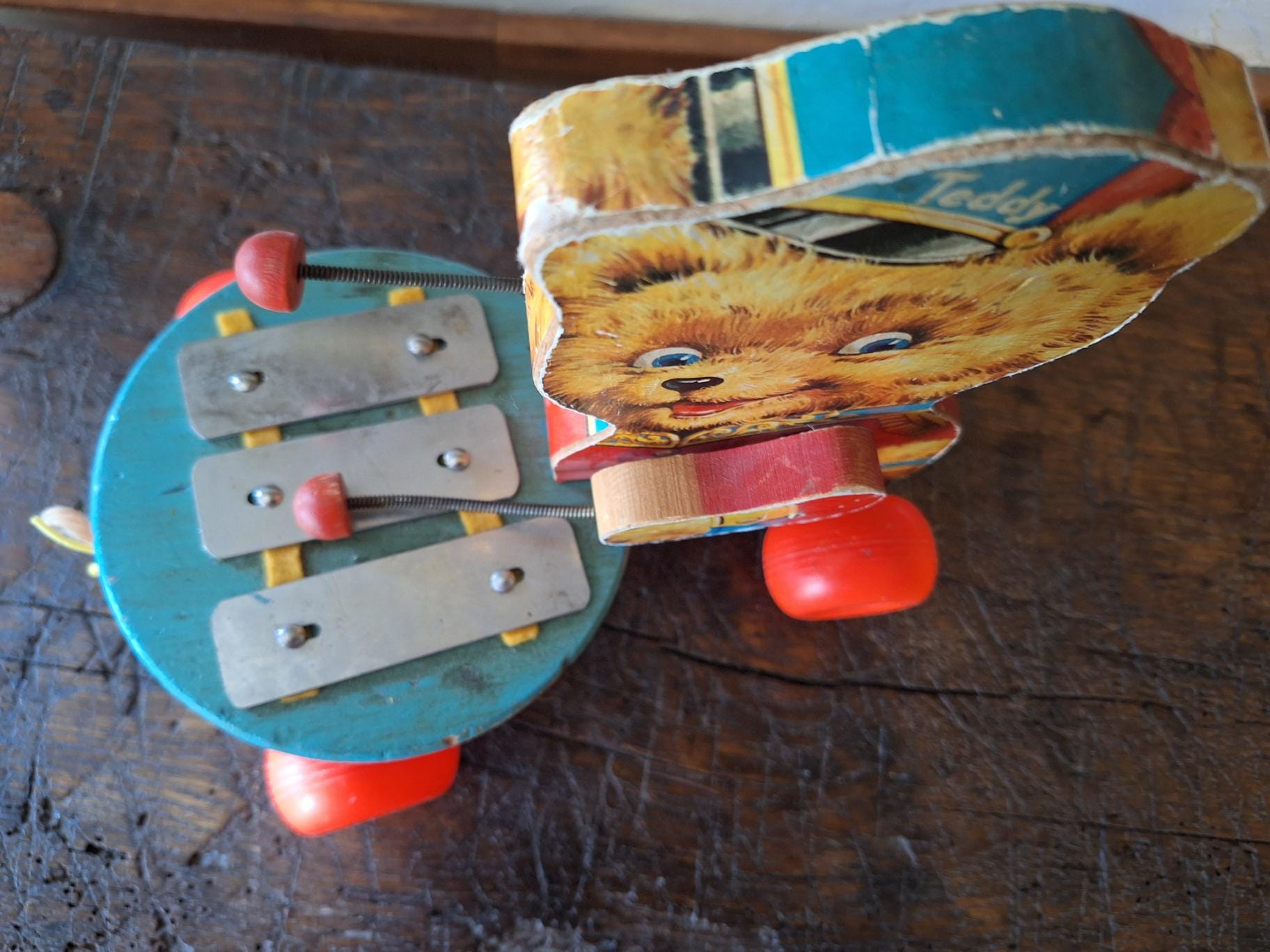 Vintage Fisher Price #741 Teddy Zilo Children's Musical Pull Toy