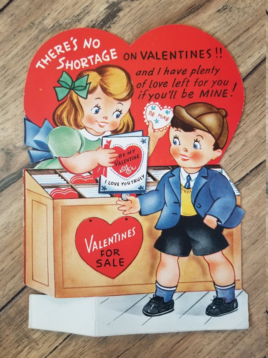 Vintage Valentine's Day Card Mechanical Little Boy & Girl Ameri-Card VGC