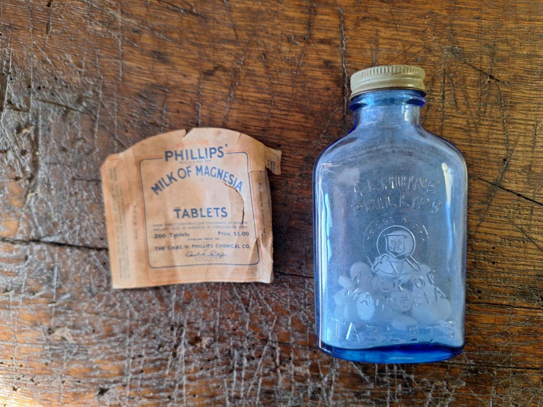 Vintage 1930s Phillips Milk of Magnesia Tablets Cobalt Blue Glass