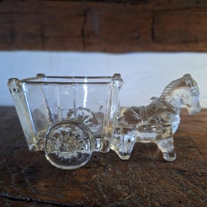 Vintage Glass Donkey Pulling Cart Toothpick Candy Holder Dish