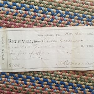Factura Vintage A. Ryman & Sons, Recibo Antiguo; Contabilidad; Membrete; Papel coleccionable; Documento Histórico; WilkesBarre 1800s Efímera