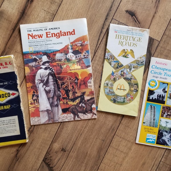 Vintage US Maps: Washington DC, Chesapeake Bay, New England; Sunoco, McDonald's, Rand McNally; Travel; Tourism; Geography; Ephemera