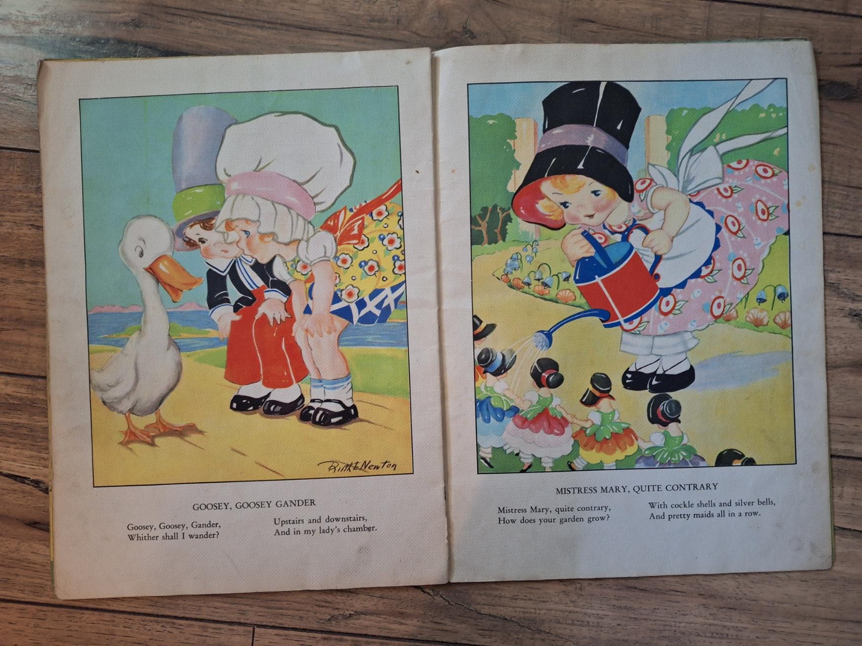 1934年製ヴィンテージ マザーグース 絵と韻文 特大サイズ リネン風