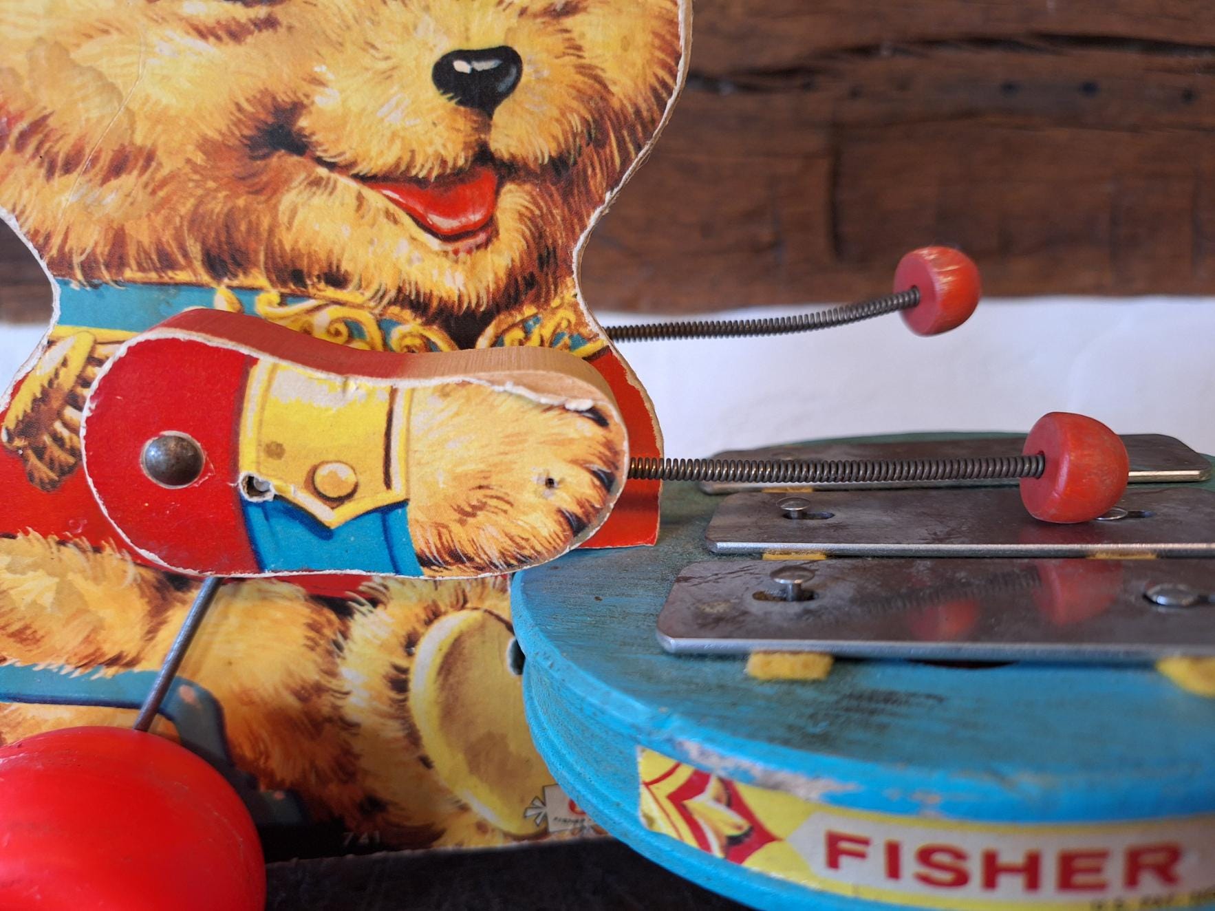 Vintage Fisher Price #741 Teddy Zilo Children's Musical Pull Toy