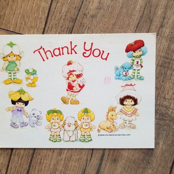 Vintage 1980s Strawberry Shortcake Postcard; Thank You Cards; Greeting Cards; Custard, Mint Tulip, March Mallard Dolls; Ephemera Memorabilia