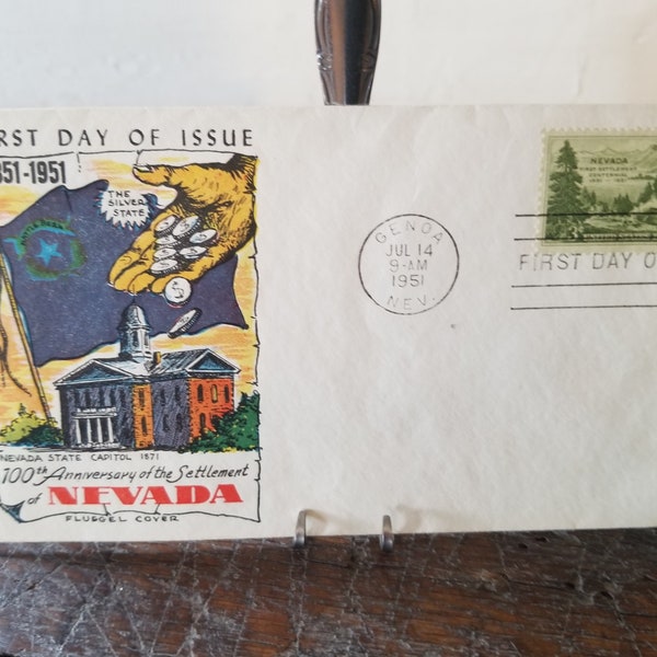 Vintage 1951 First Day Issue 100th Anniversary Settlement of Nevada; Fluegel Cover; Stamp; Philately; The Silver State; Centennial; Ephemera