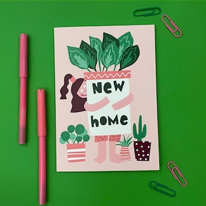 Carte de nouvelles plantes pour la maison - Mignonne - Nouveau lieu - pendaison de crémaillère - Nouveau bloc-notes - Première maison - Félicitations - Illustration - Adulte - Bravo