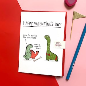 Herbivore Greeting Card - Funny - Valentines - Anniversary - Love - Humour - Dinosaur - Pun - Girlfriend - Boyfriend