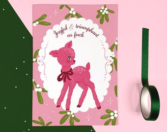 Kitsch Deer Christmas Card - Funny - Humour - Xmas - Cheeky - Cute - Rude - Animal