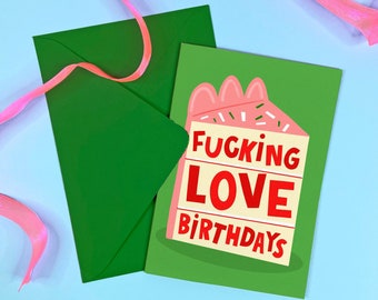 Fucking Love Birthday Card - Funny - Humour - Balloon - Cute - Rude - Illustrated