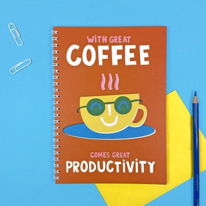 With Great Coffee A5 Notebook Notepad Cute Productivity Stationery Food Tea Work Notes image 1