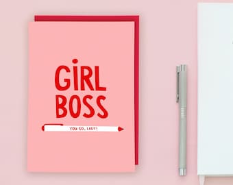 Girl Boss Card - Cool - Woman Boss - Empowerment - Bravo - Féminisme - Humour - Drôle - Nouvel emploi - Félicitations