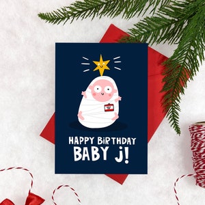Carte de Noël Baby J - Humour - Noël - Jésus - Nativité - Dieu - Mignon - Anniversaire