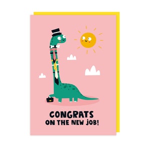 Nouvelle carte de travail dinosaure drôle - Diplodocus - Félicitations - Vous partez - Cravates - Porte-documents - Illustration