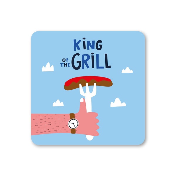 King of the Grill Coaster - Gift - Humour - Barbecue - Summer - Father's Day - Cute - Funny - Chef - Cooking