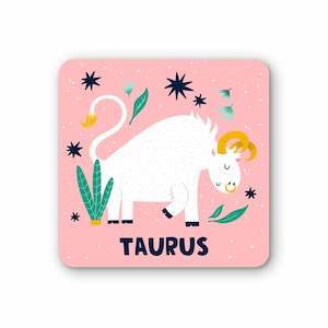 Taurus Zodiac Coaster - Gift - Cute - Astrology - Bull - Stars