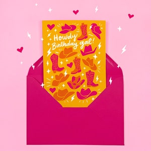Bonjour carte - anniversaire - fête - cow-girl - anniversaire fille - femme anniversaire cartes - illustration - western - célébration